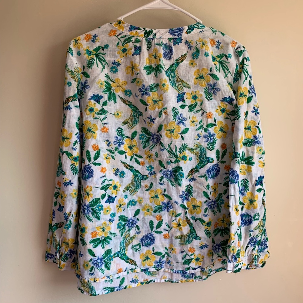 Old Navy Tropical Floral Parrot Linen Popover Top - Picture 4 of 5